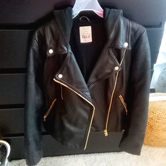 Free People We The Free Harriet Vegan Leather Hooded Moto Jacket in Black Size M - Picture 4 of 6